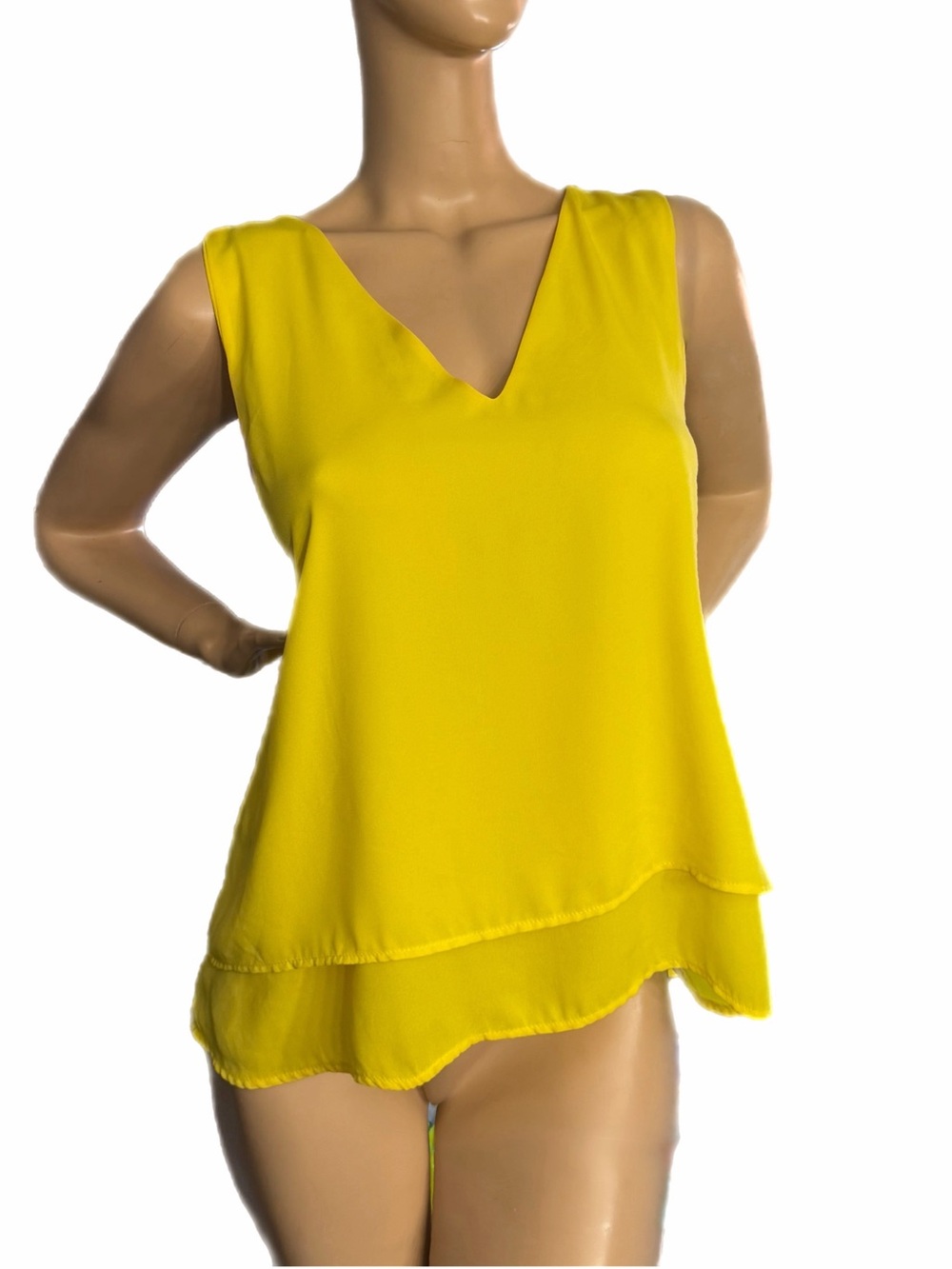 TRUE LIGHT Bright Yellow Sleeveless V-Neck Blouse